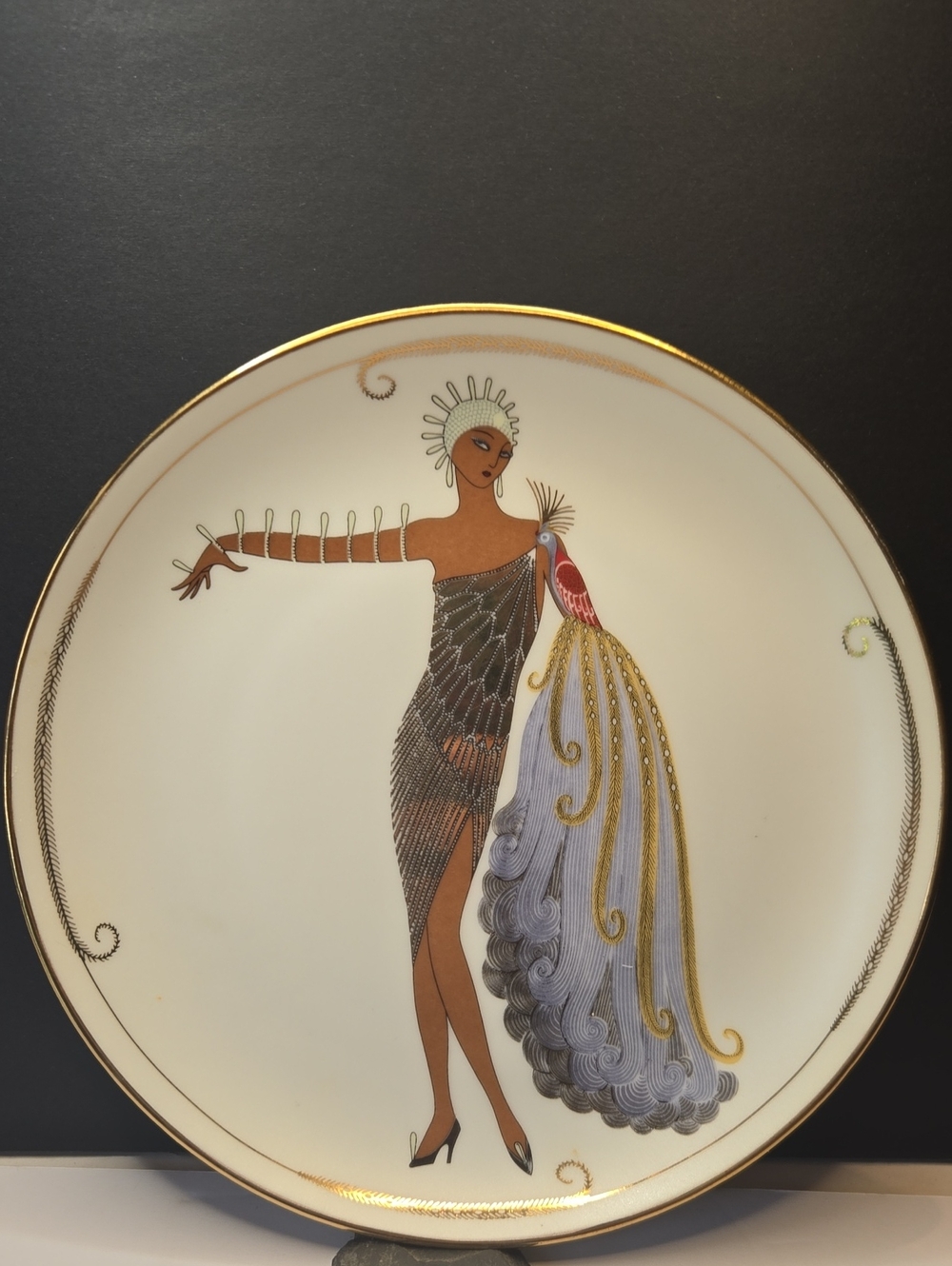 Franklin Mint Porcelain Art Deco "Diva" By Artist Erte Decor Plate w/ Gold Trim